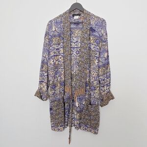 Carole Little Vintage Art To Wear Lagenlook Fringe Rayon Open Cardigan Size 10